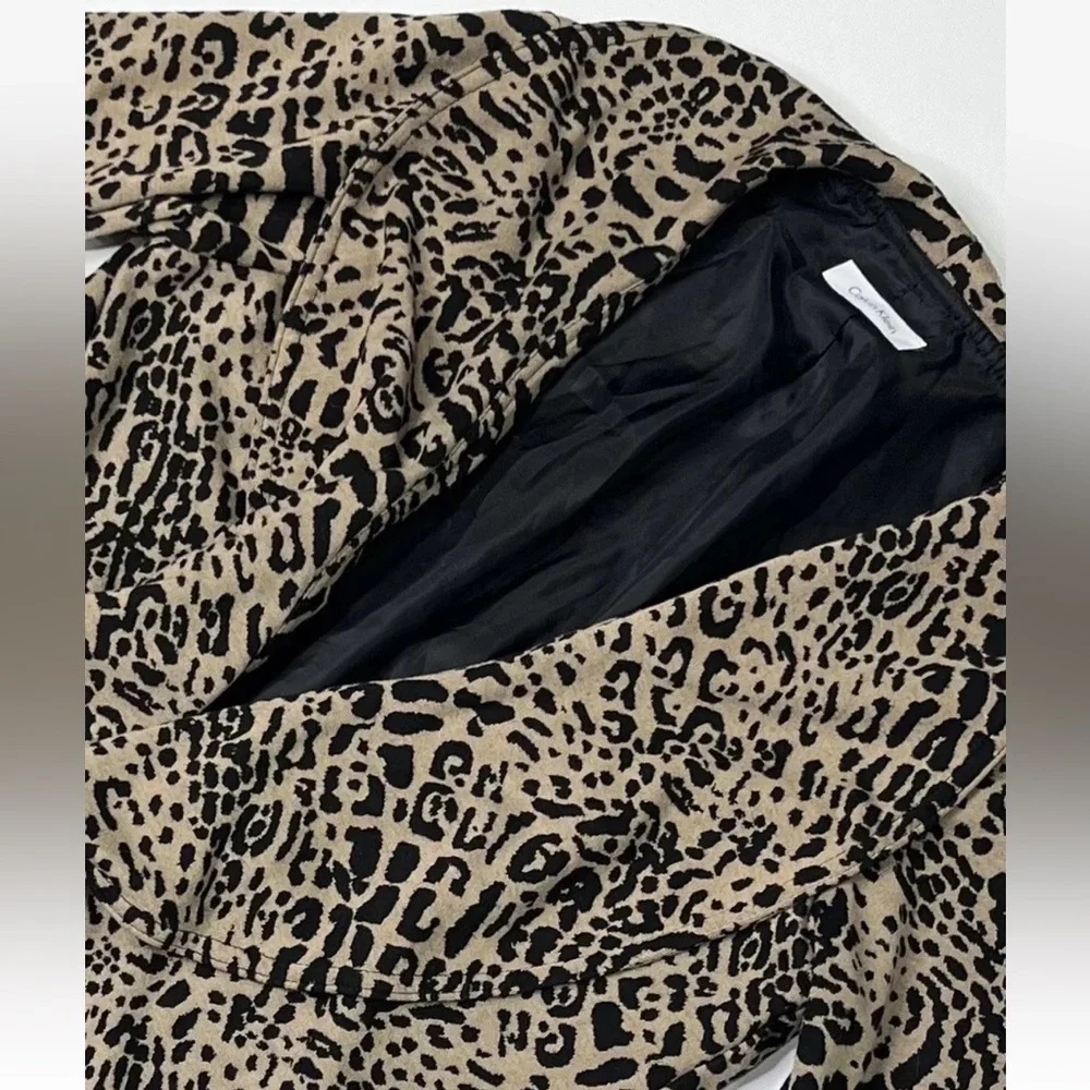 Calvin Klein Cardigan Jacket Women’s Medium Cheetah Print Open Front Ruffled - Picture 8 of 10